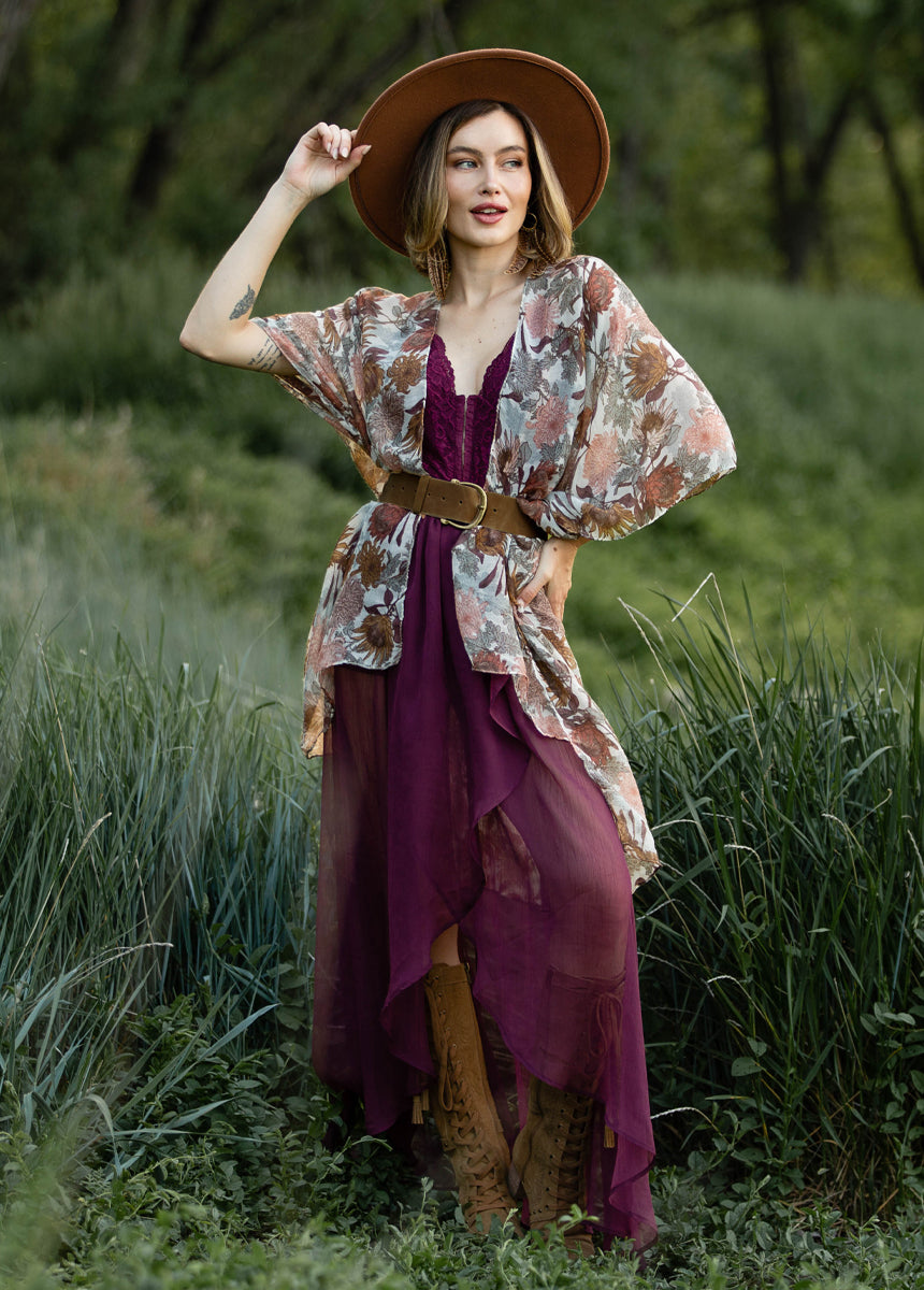 Avalon Duster in Ecru Floral-My Prom Time