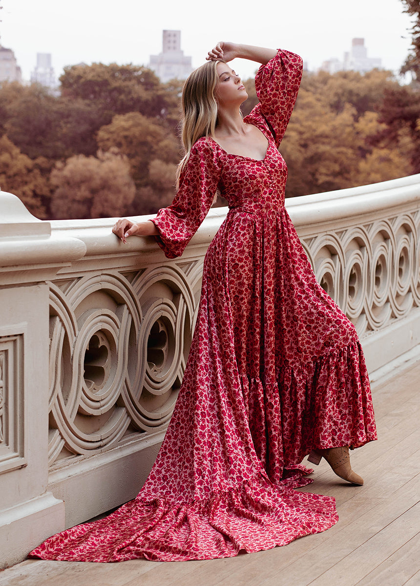 Lorna Impact Dress in Red Floral-My Prom Time