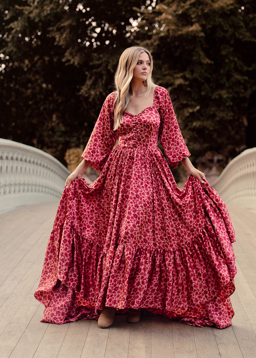 Lorna Impact Dress in Red Floral-My Prom Time