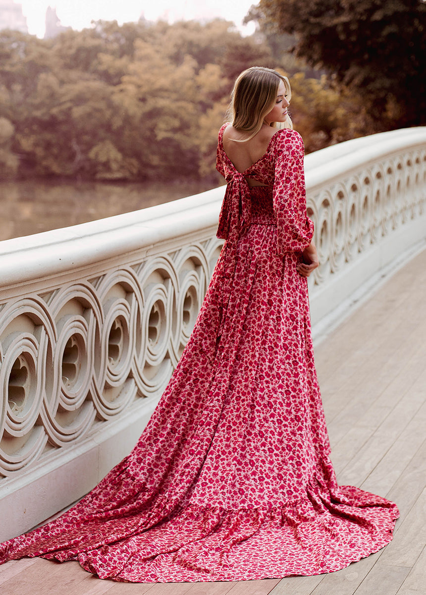 Lorna Impact Dress in Red Floral-My Prom Time