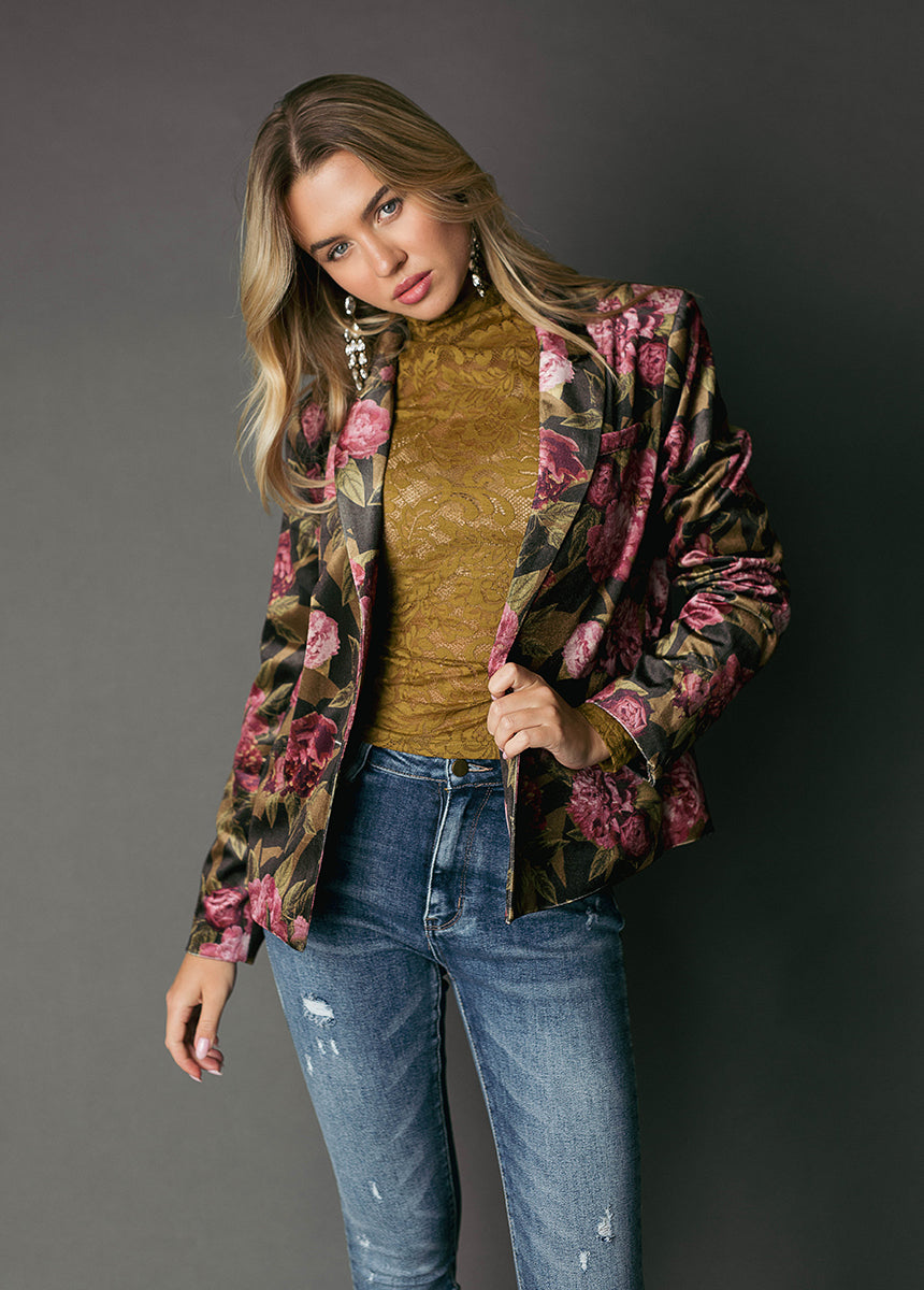 Louve Blazer in Bistre Floral-My Prom Time