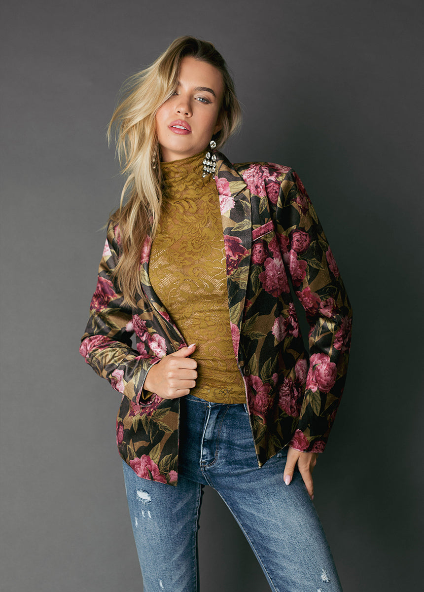 Louve Blazer in Bistre Floral-My Prom Time