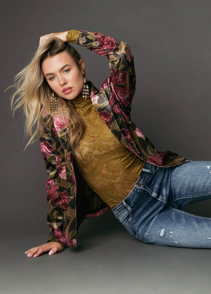 Louve Blazer in Bistre Floral-My Prom Time