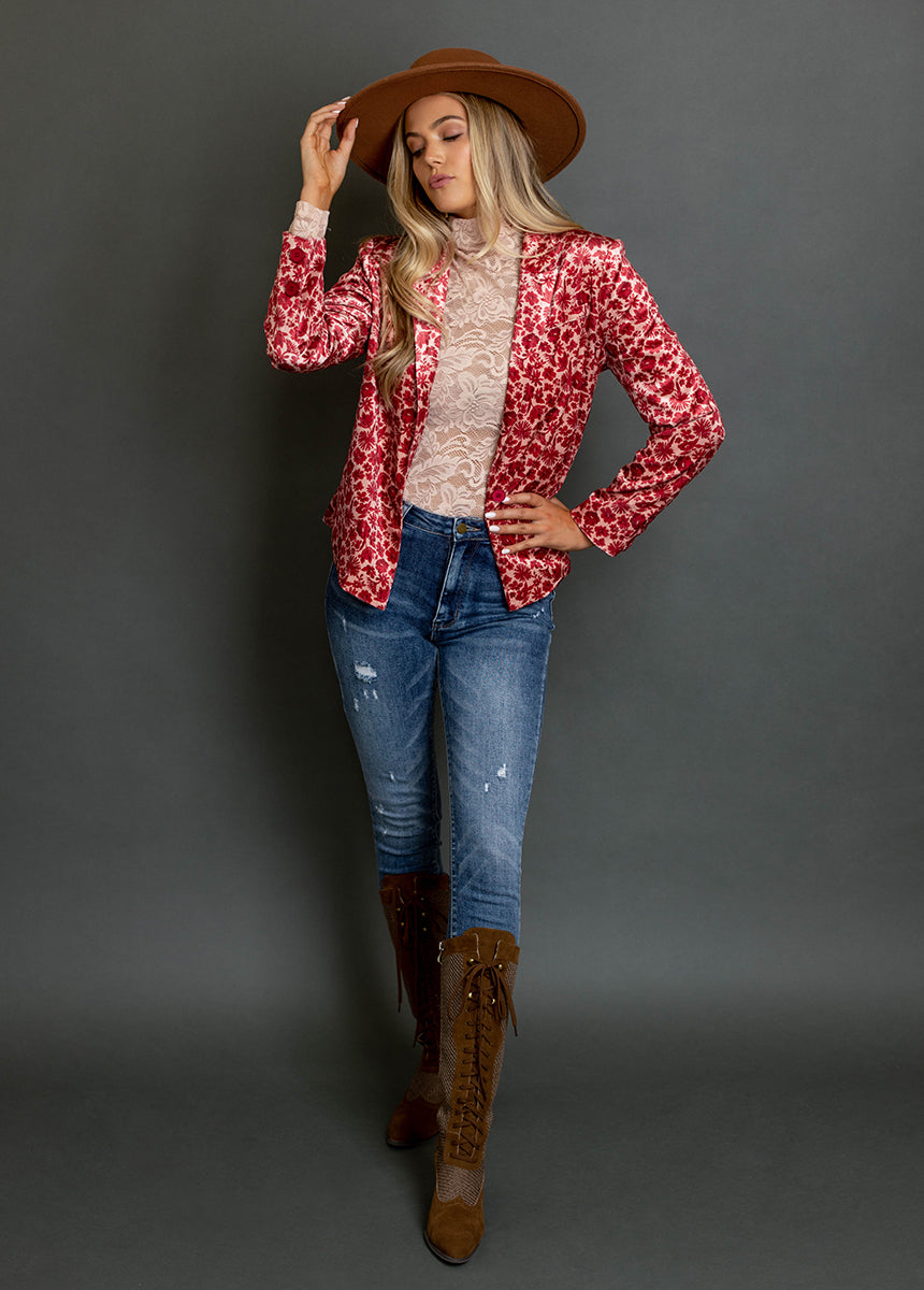 Louve Blazer in Red Floral-My Prom Time