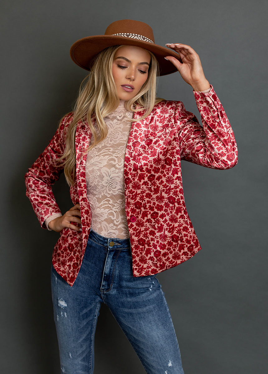 Louve Blazer in Red Floral-My Prom Time