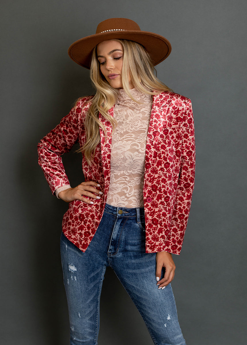 Louve Blazer in Red Floral-My Prom Time