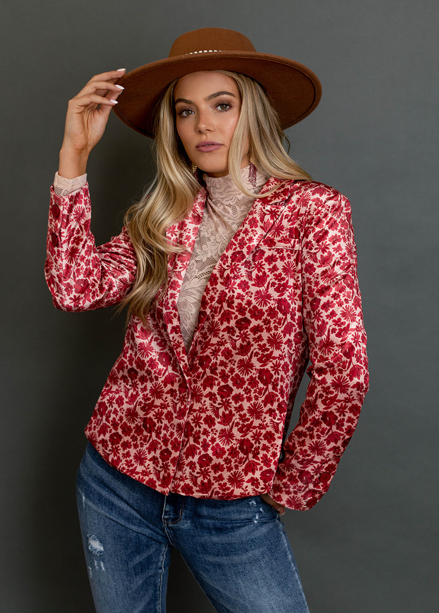 Louve Blazer in Red Floral-My Prom Time