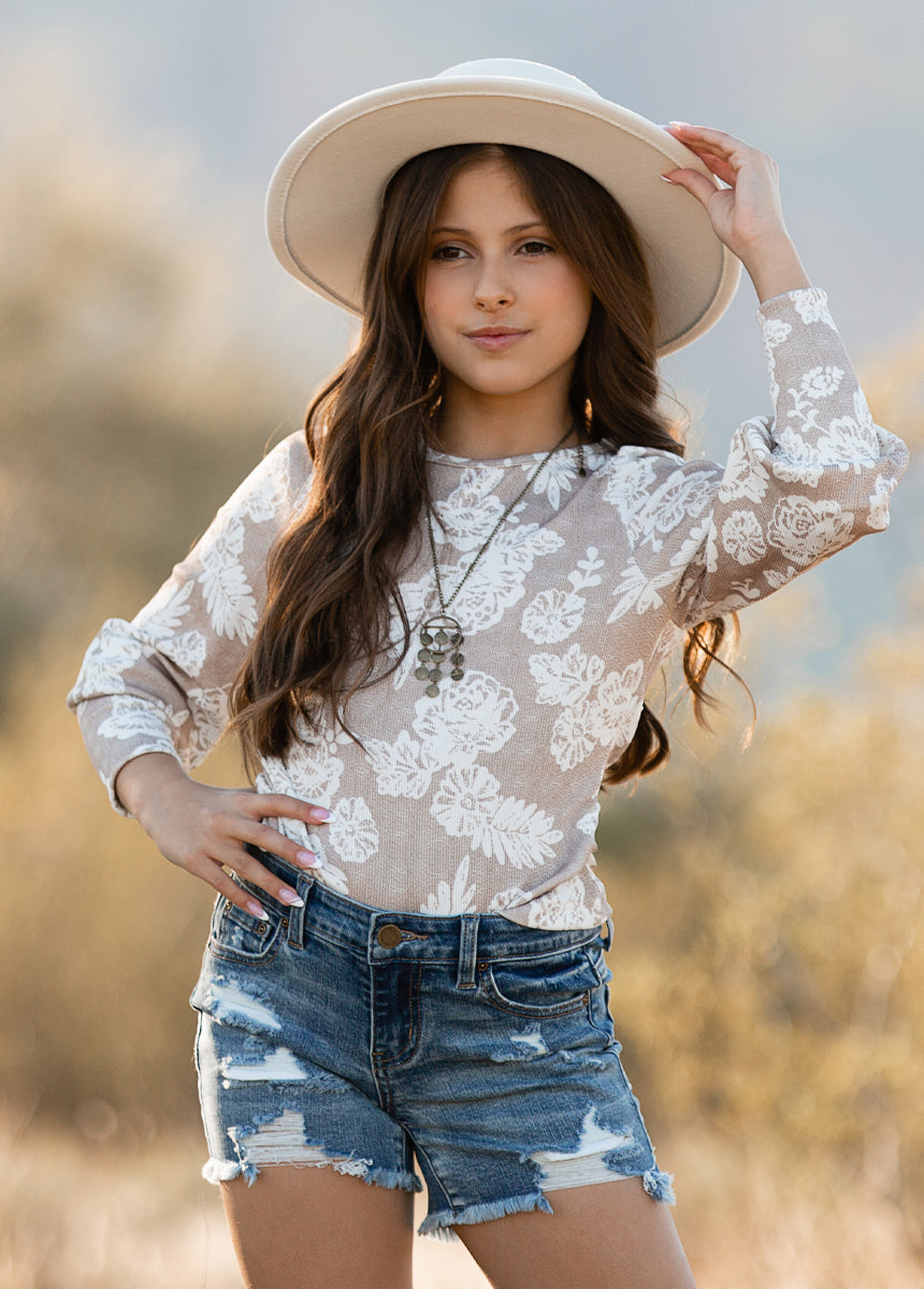 Lynne Top in Neutral Floral-My Prom Time