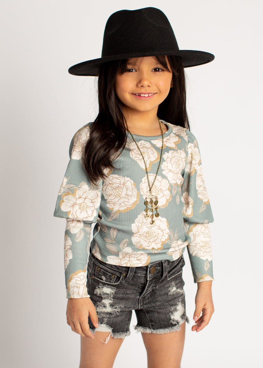 Lynne Top in Neutral Green Floral-My Prom Time