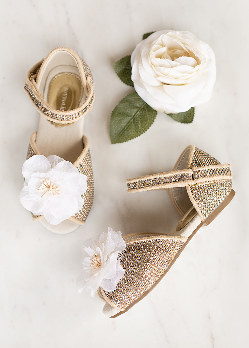 Mercedes Peep Toe Flats in Gold-My Prom Time