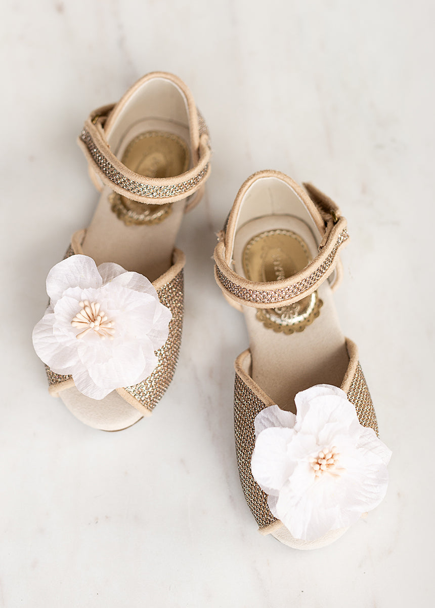 Mercedes Peep Toe Flats in Gold-My Prom Time