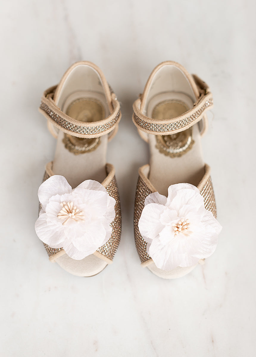 Mercedes Peep Toe Flats in Gold-My Prom Time