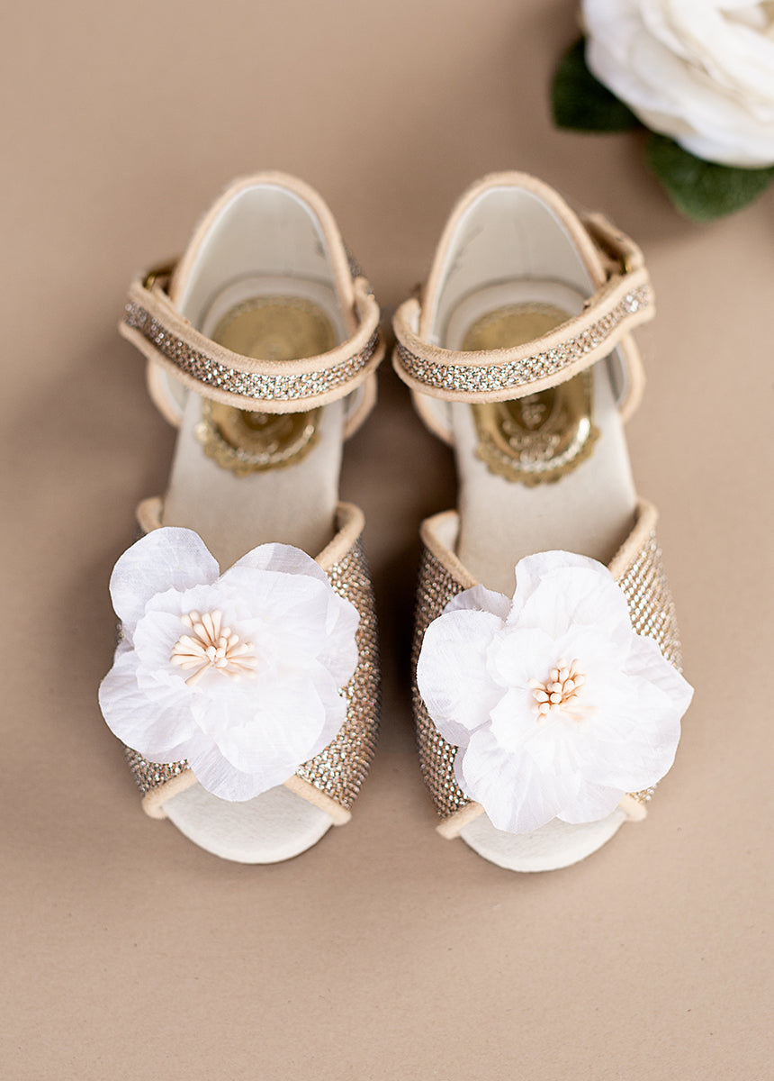 Mercedes Peep Toe Flats in Gold-My Prom Time