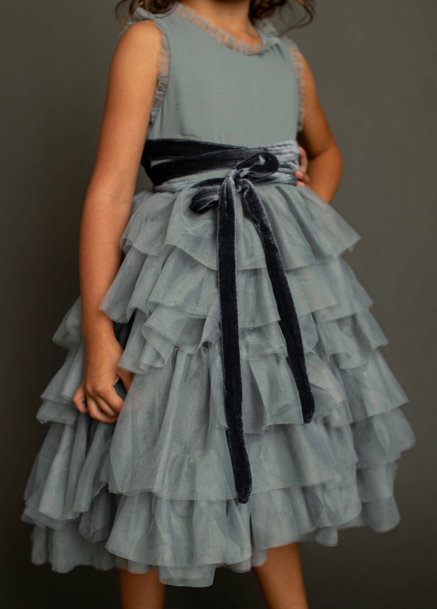 Geneva Petticoat Dress in Dusty Blue-My Prom Time