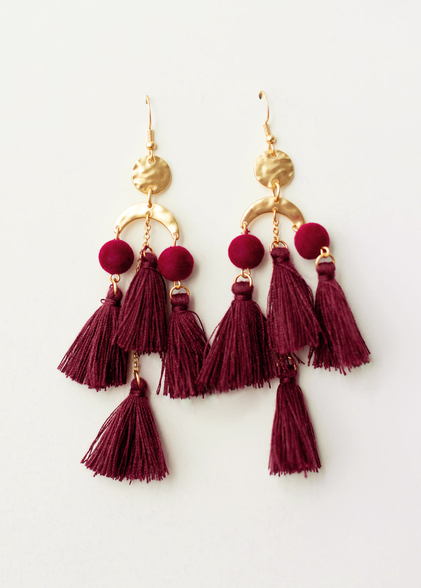 Pomlara Earrings in Burgundy-My Prom Time