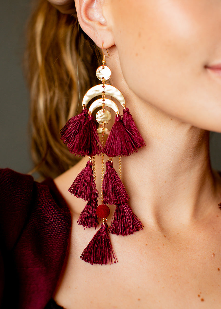 Pomla Earrings in Burgundy-My Prom Time