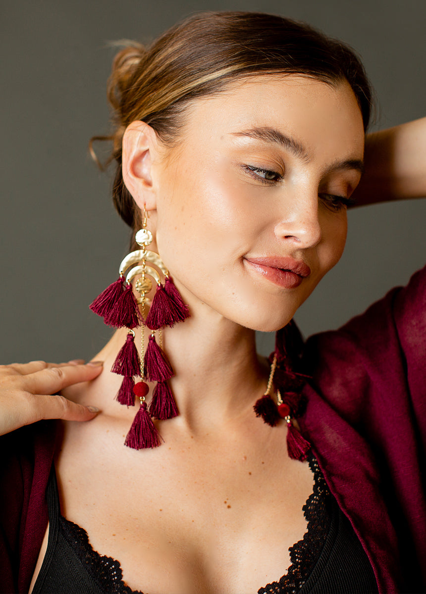 Pomla Earrings in Burgundy-My Prom Time