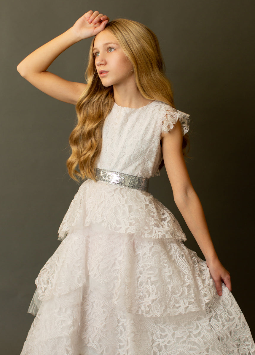 Molly Sequin Belt in Silver-My Prom Time