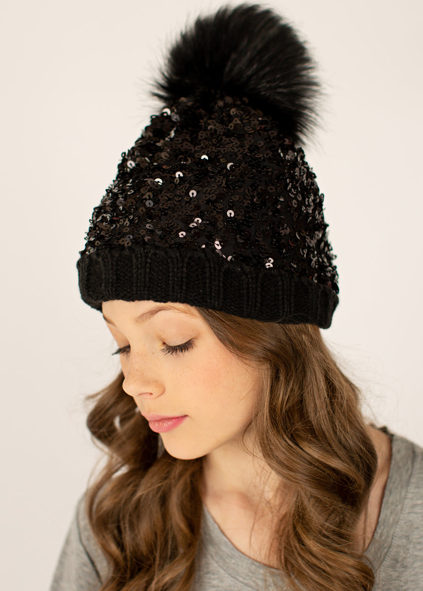 Chloe Sequins Beanie in Black-My Prom Time