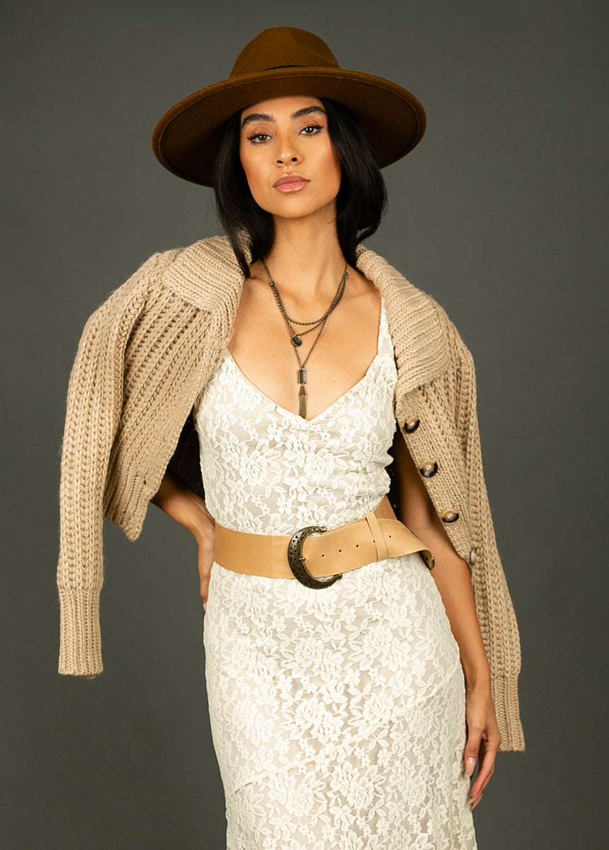 Sina Leather Belt in Distressed Cinnamon-My Prom Time