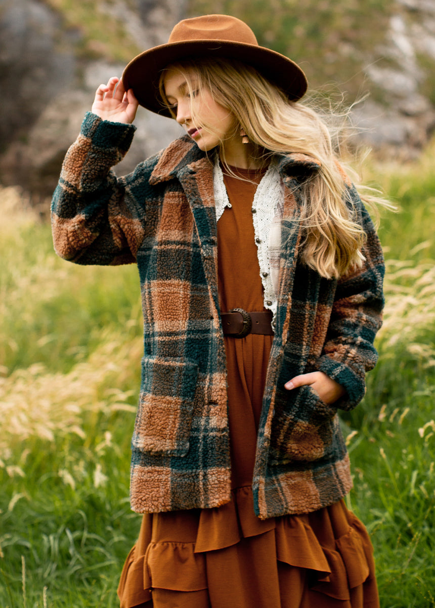 Gertrude Coat in Camel Plaid-My Prom Time