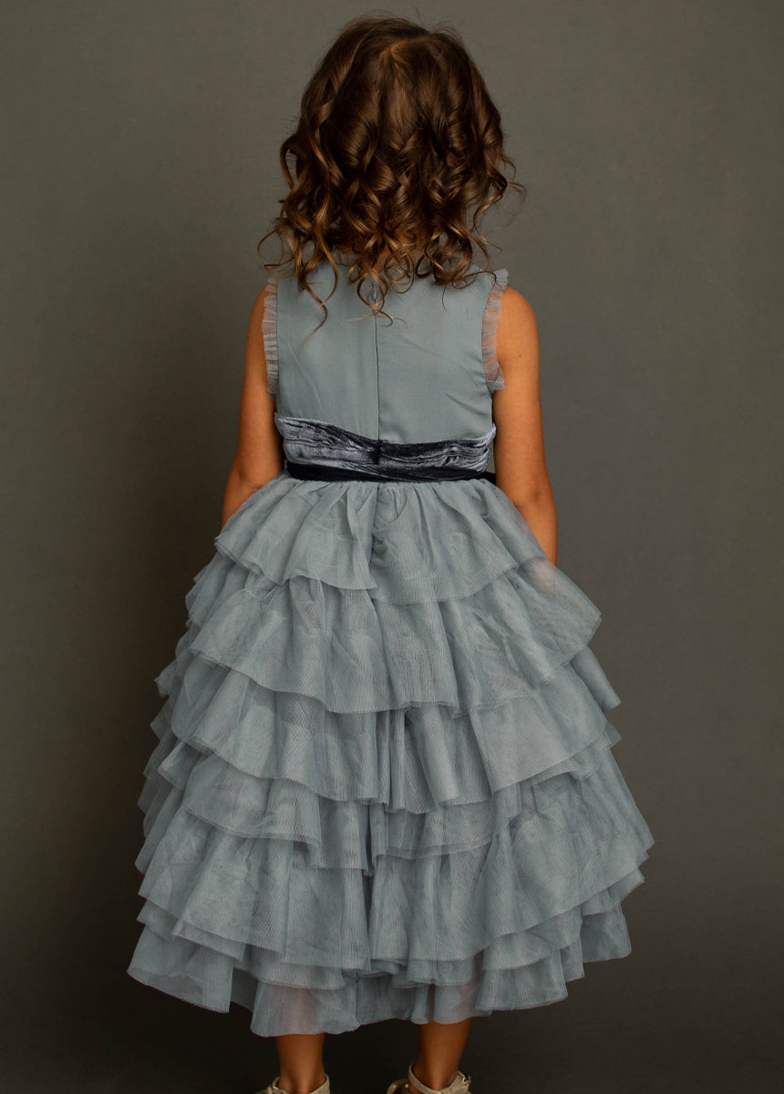 Geneva Petticoat Dress in Dusty Blue-My Prom Time