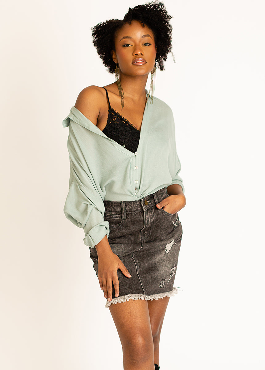 Abilene Denim Skirt in Washed Black-My Prom Time