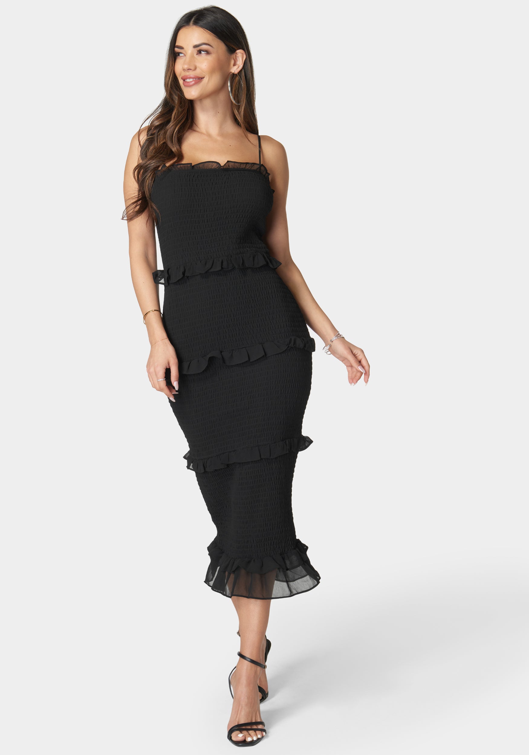 Georgette Smocked Midi Dress-Beilave