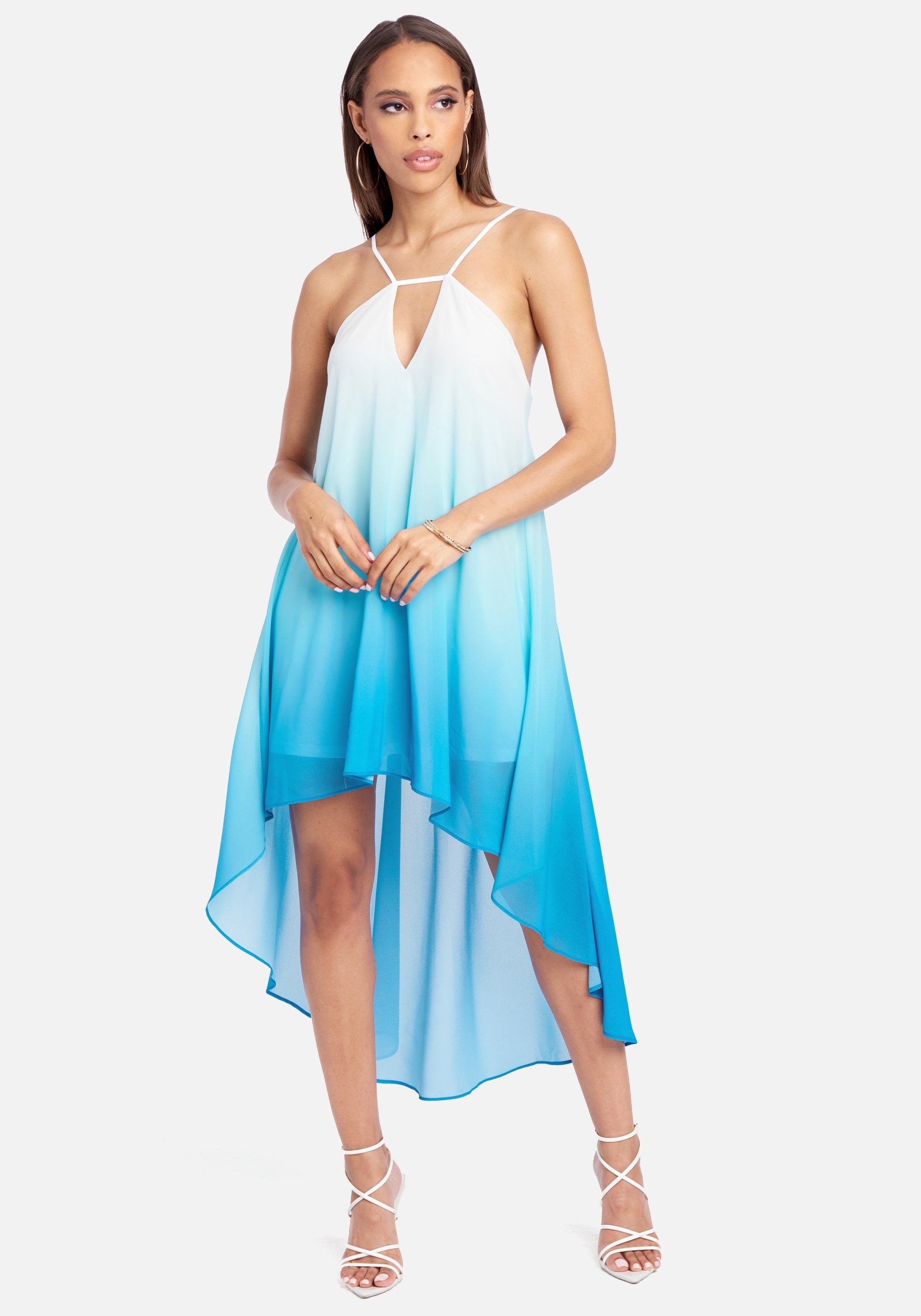 Ombre High Low Halter Dress-Beilave