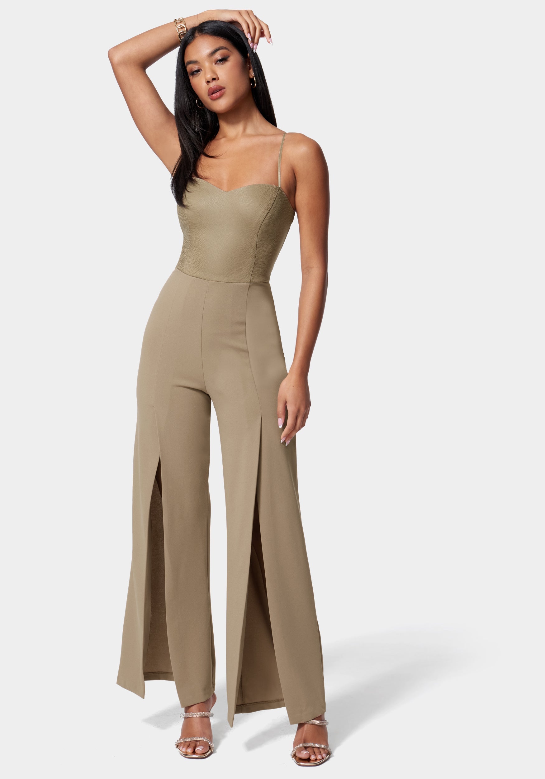 Vegan Leather Open Leg Jumpsuit-Beilave