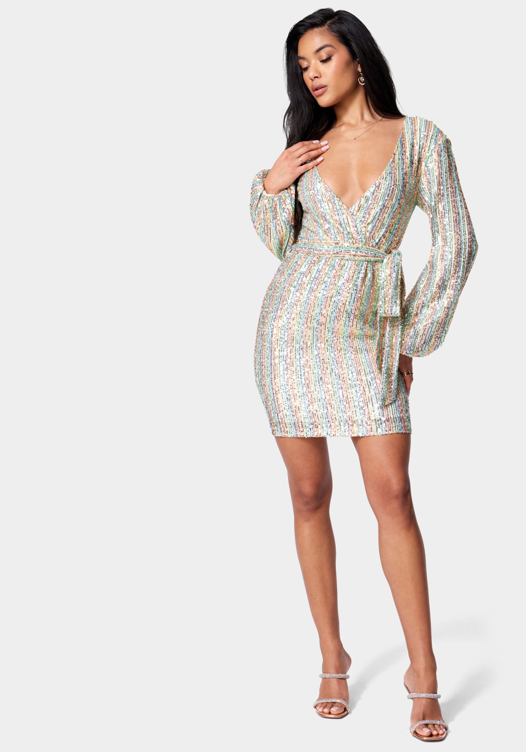 Sequin Tie Front Dress-Beilave