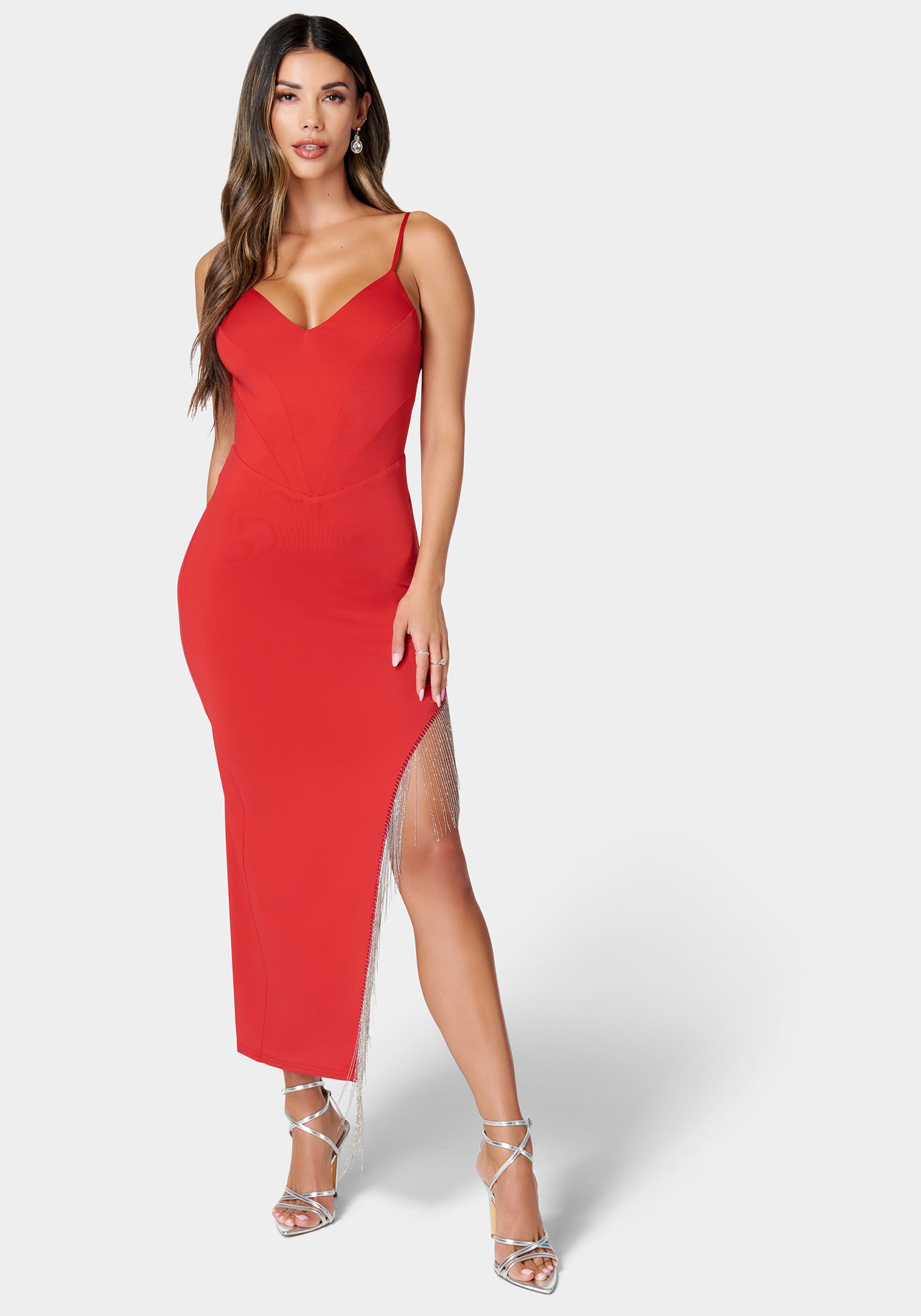 Fringe Detail High Slit Dress-Beilave