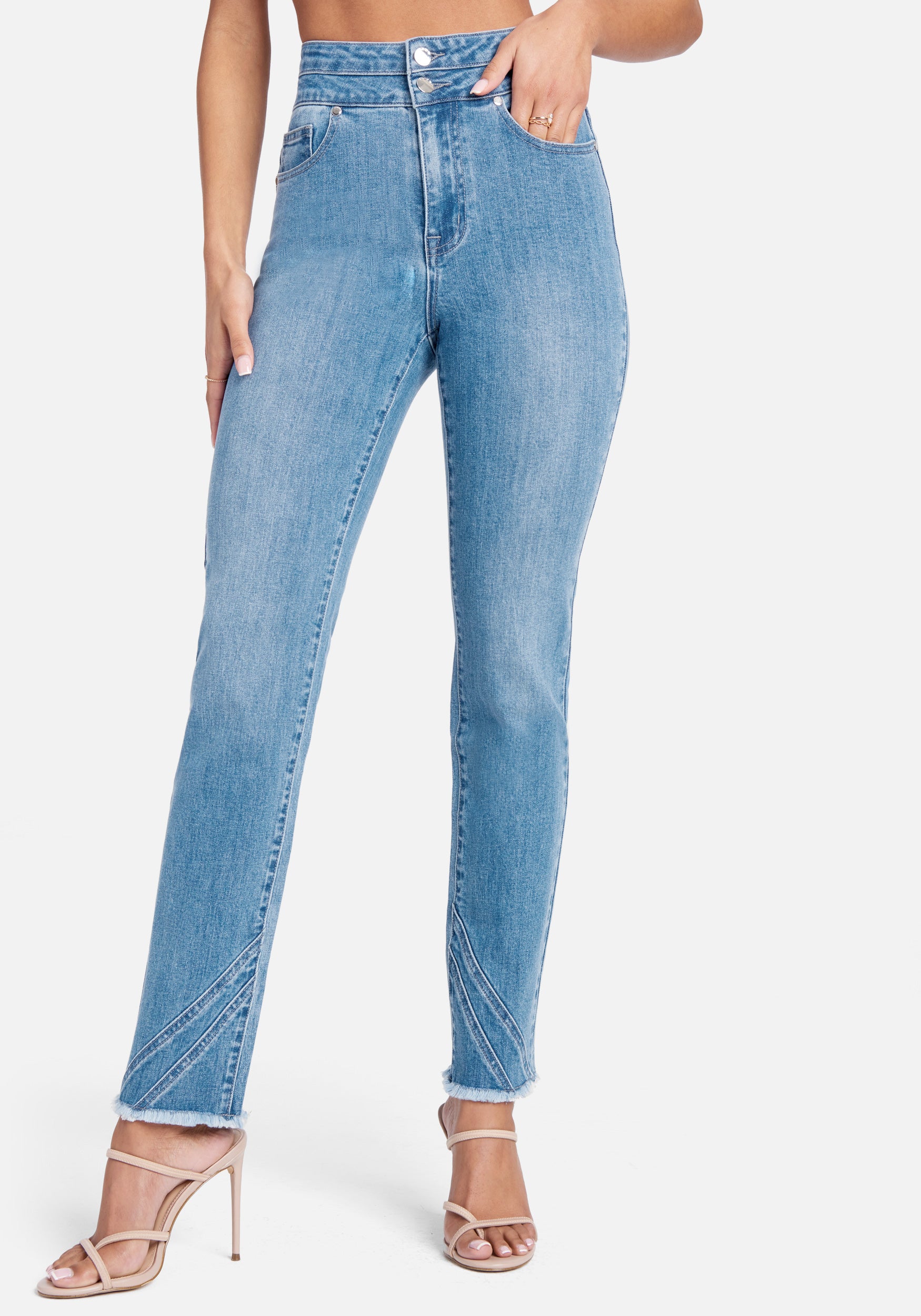 High Waist Seam Detail Slim Leg Jeans-Beilave