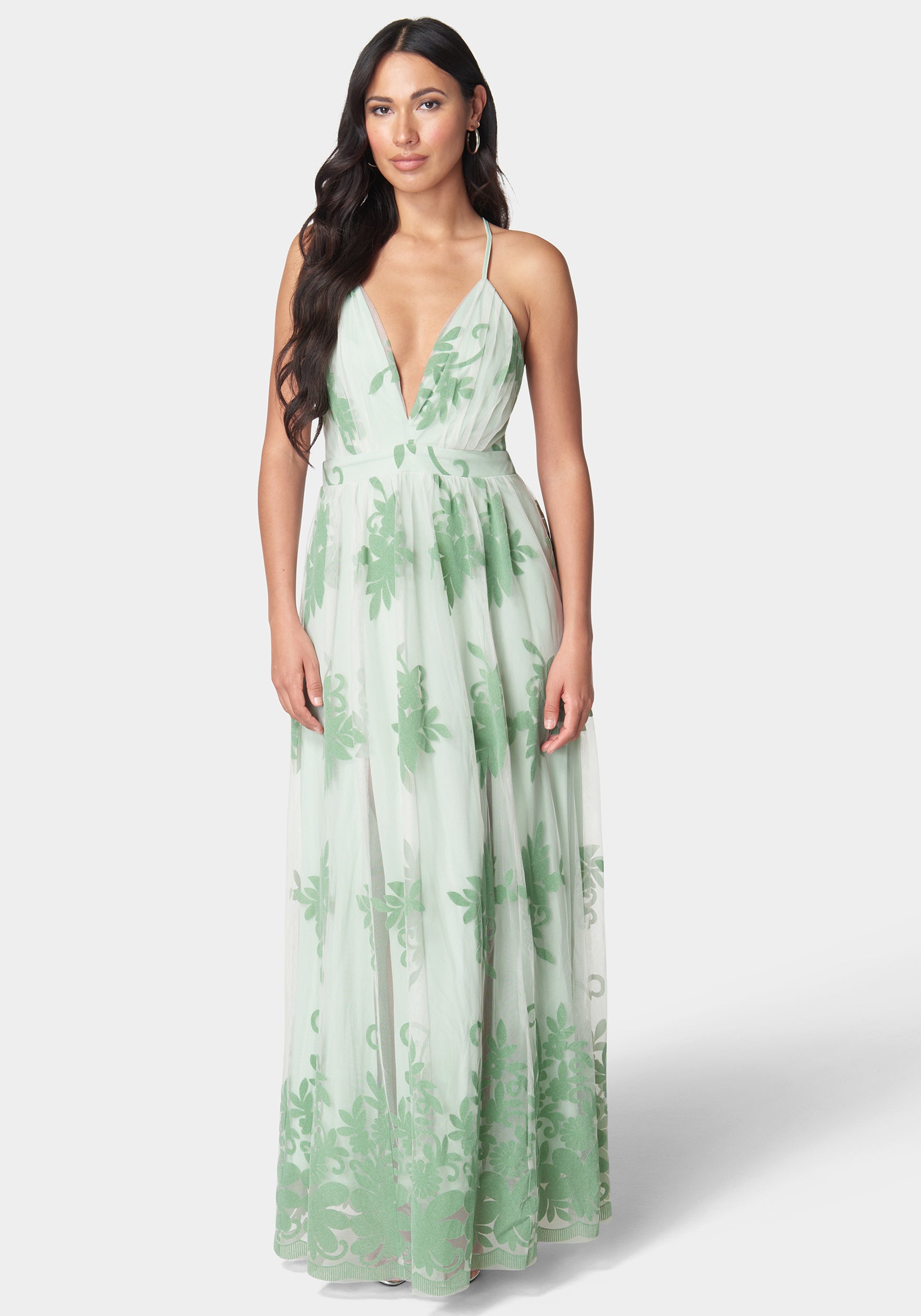 Plunge Neck Embroidered Maxi Dress-Beilave