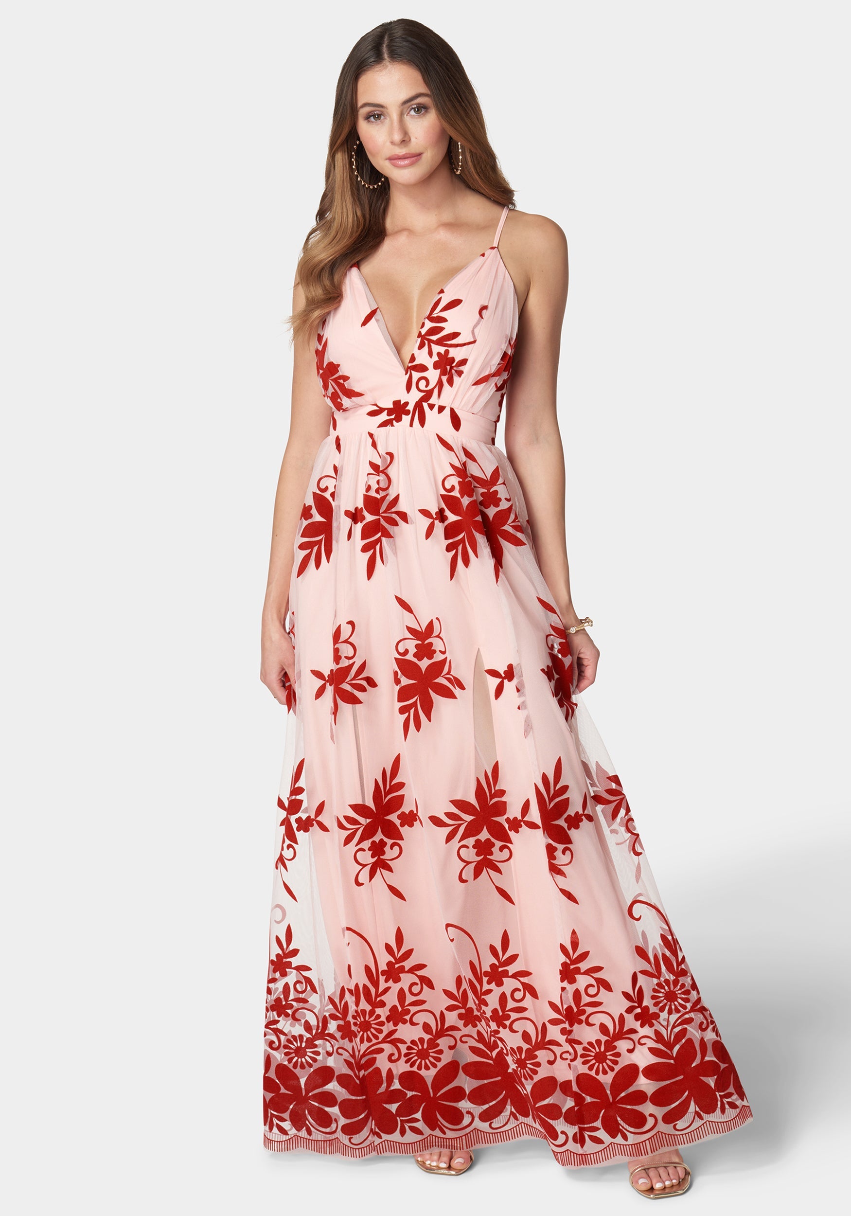 Plunge Neck Embroidered Maxi Dress-Beilave
