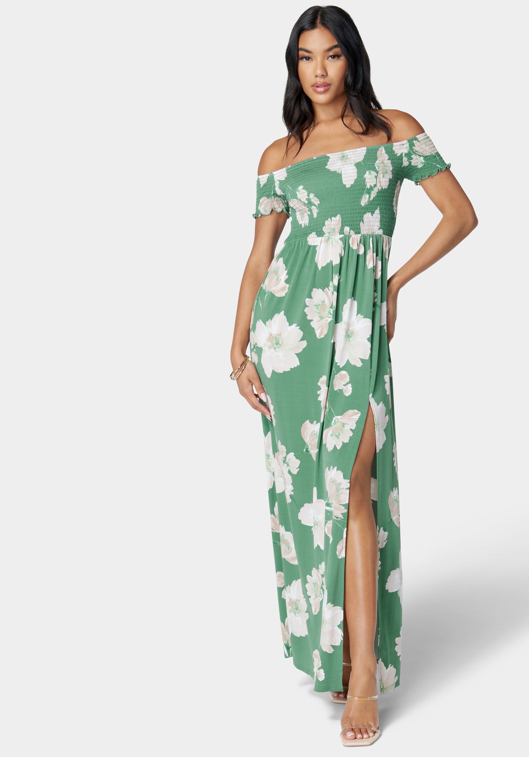 Off Shoulder Slit Maxi Dress-Beilave