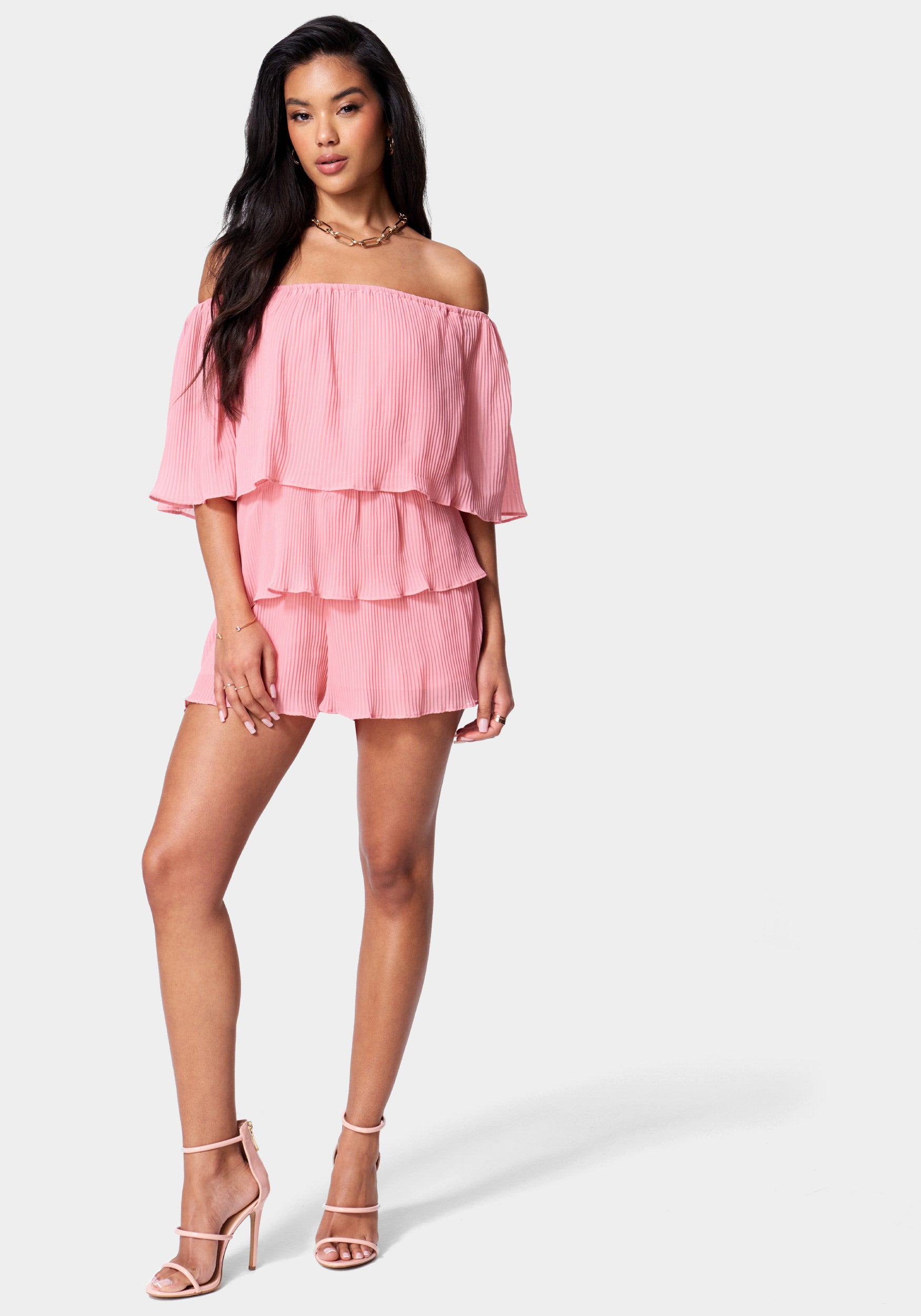 Tiered Ruffle Off Shoulder Romper-Beilave