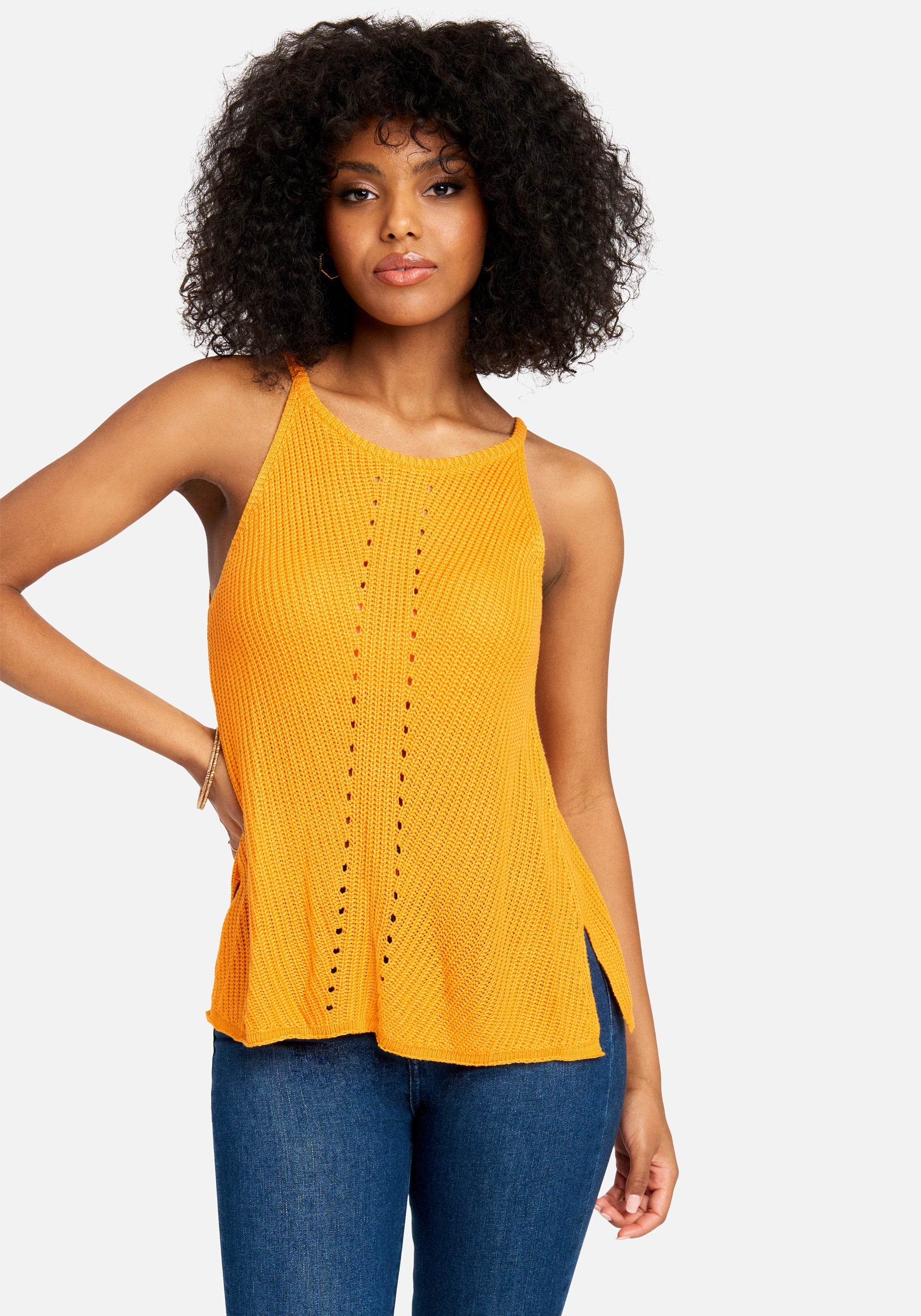 Pointelle Halter Sweater Top-Beilave