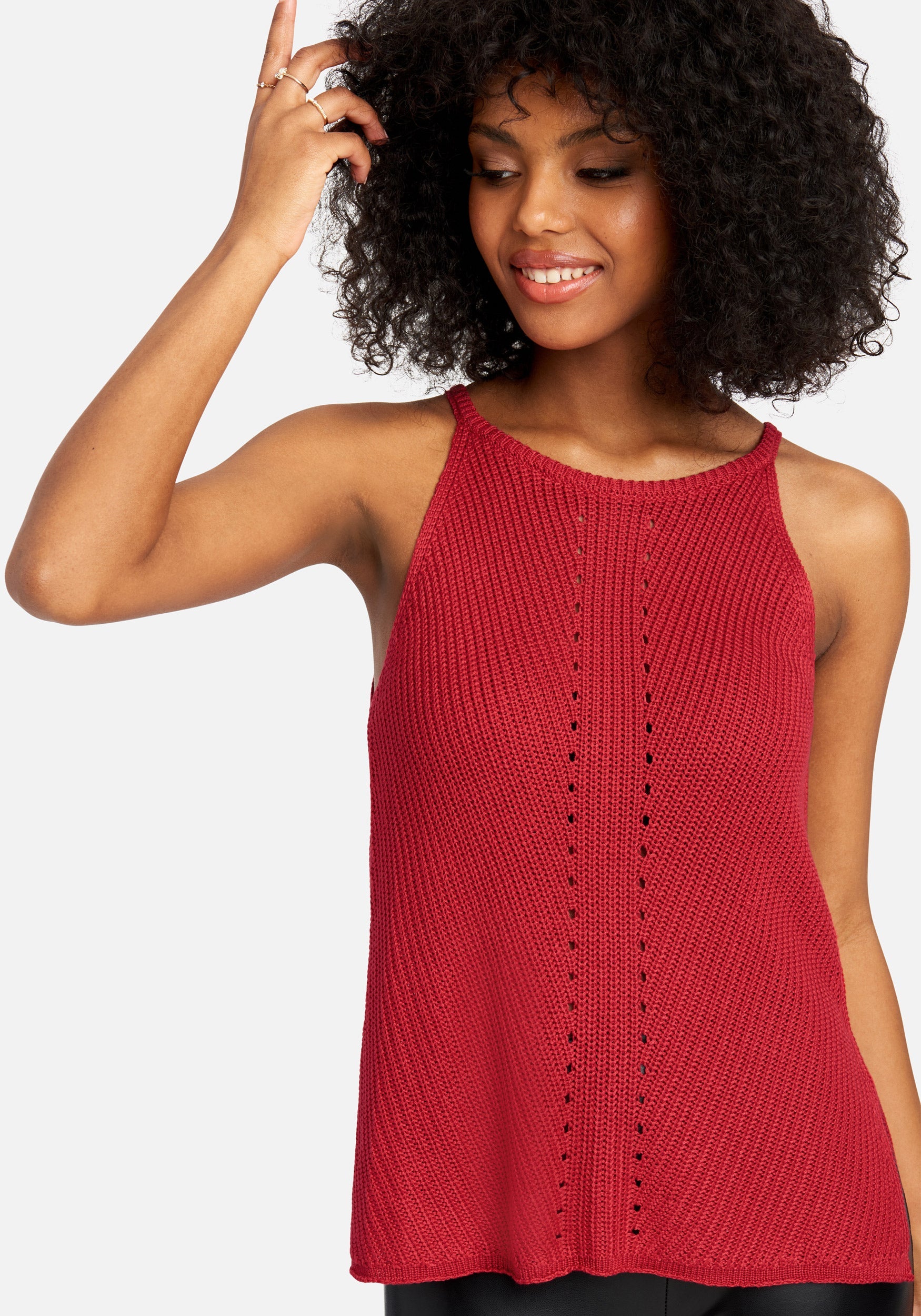 Pointelle Halter Sweater Top-Beilave