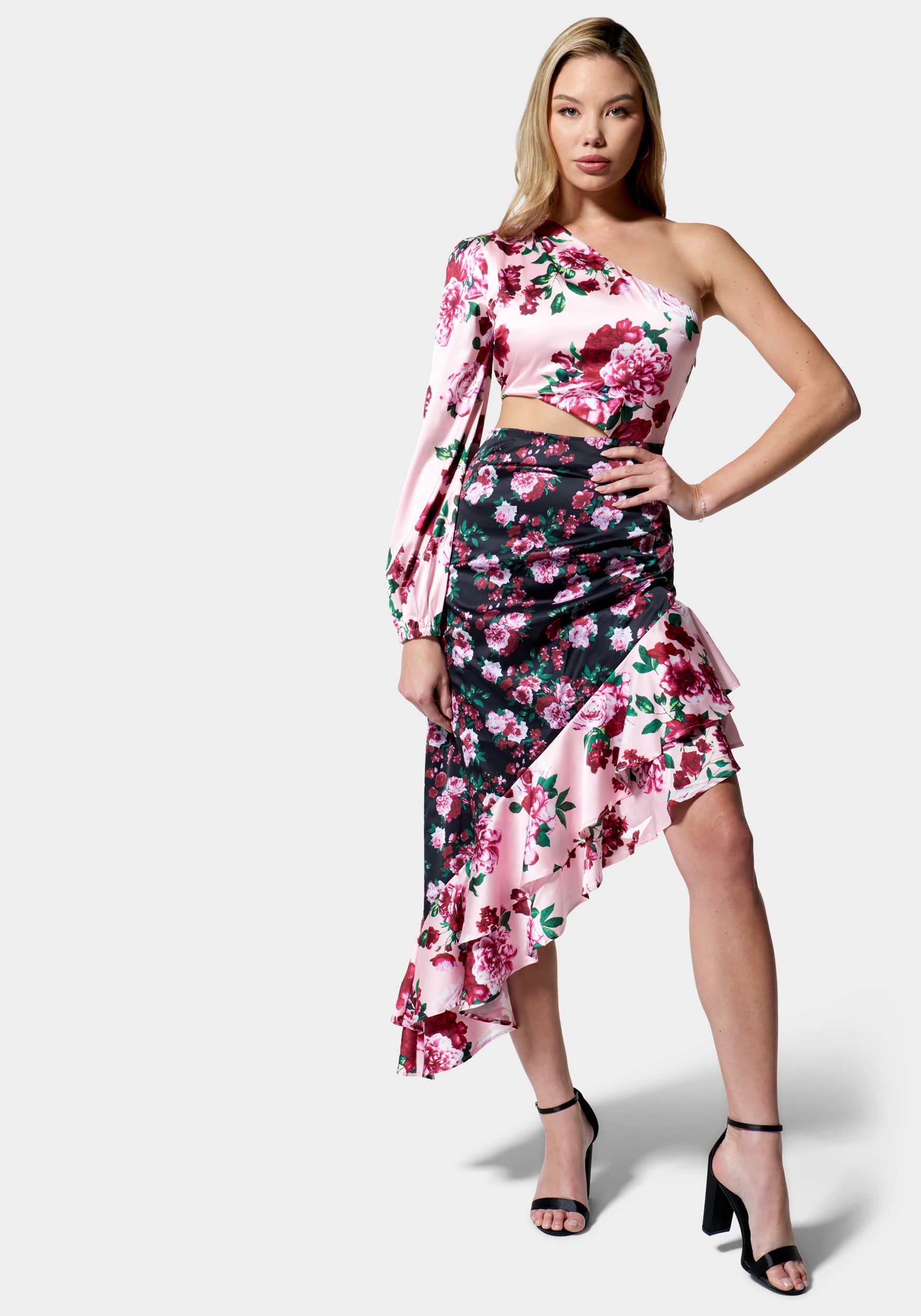 Printed One Shoulder Asymmetrical Ruffle Dress-Beilave
