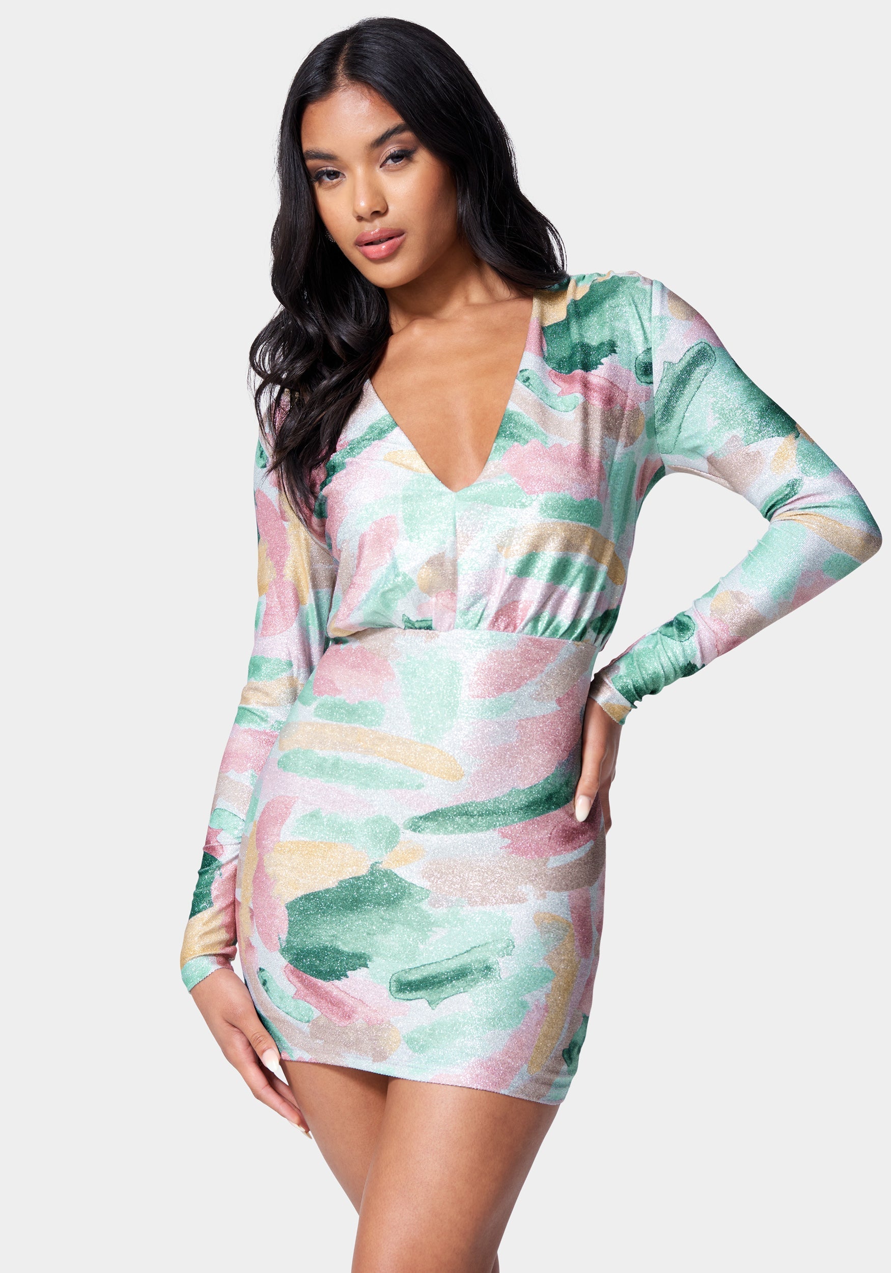 Printed Blouson Lurex Mini Dress-Beilave