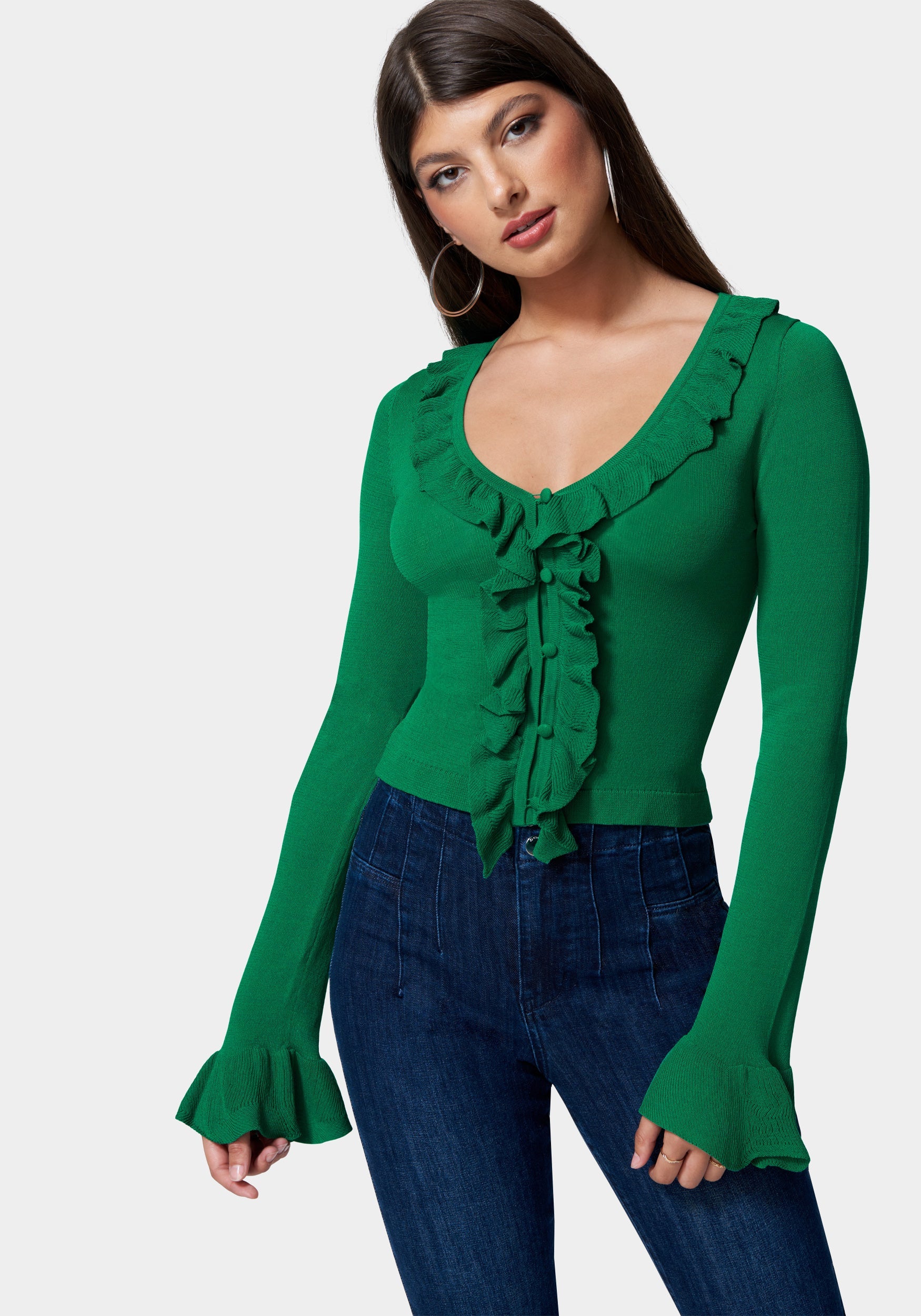 Ruffle Cropped Sweater Cardigan-Beilave