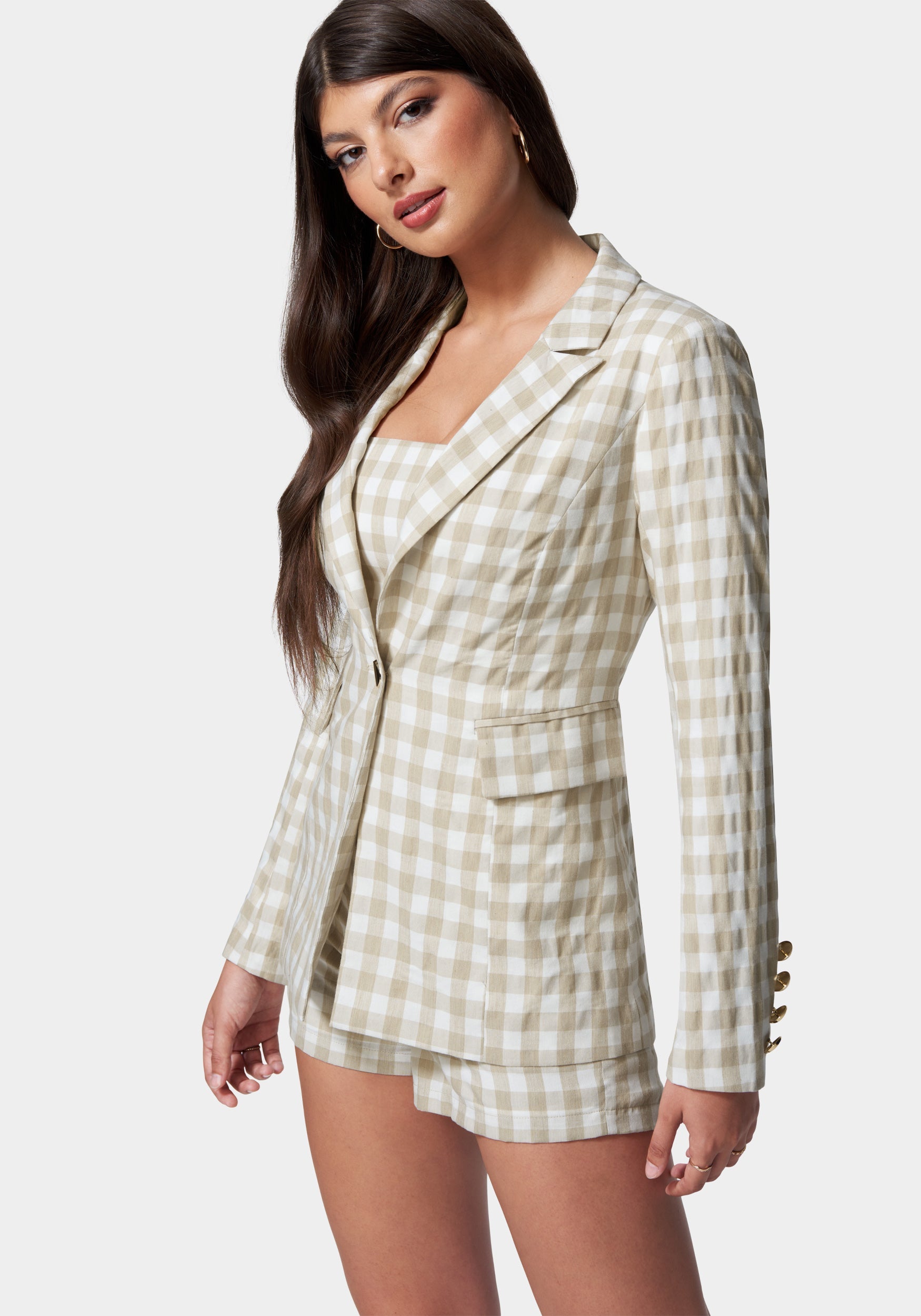 Gingham One Button Tailored Jacket-Beilave
