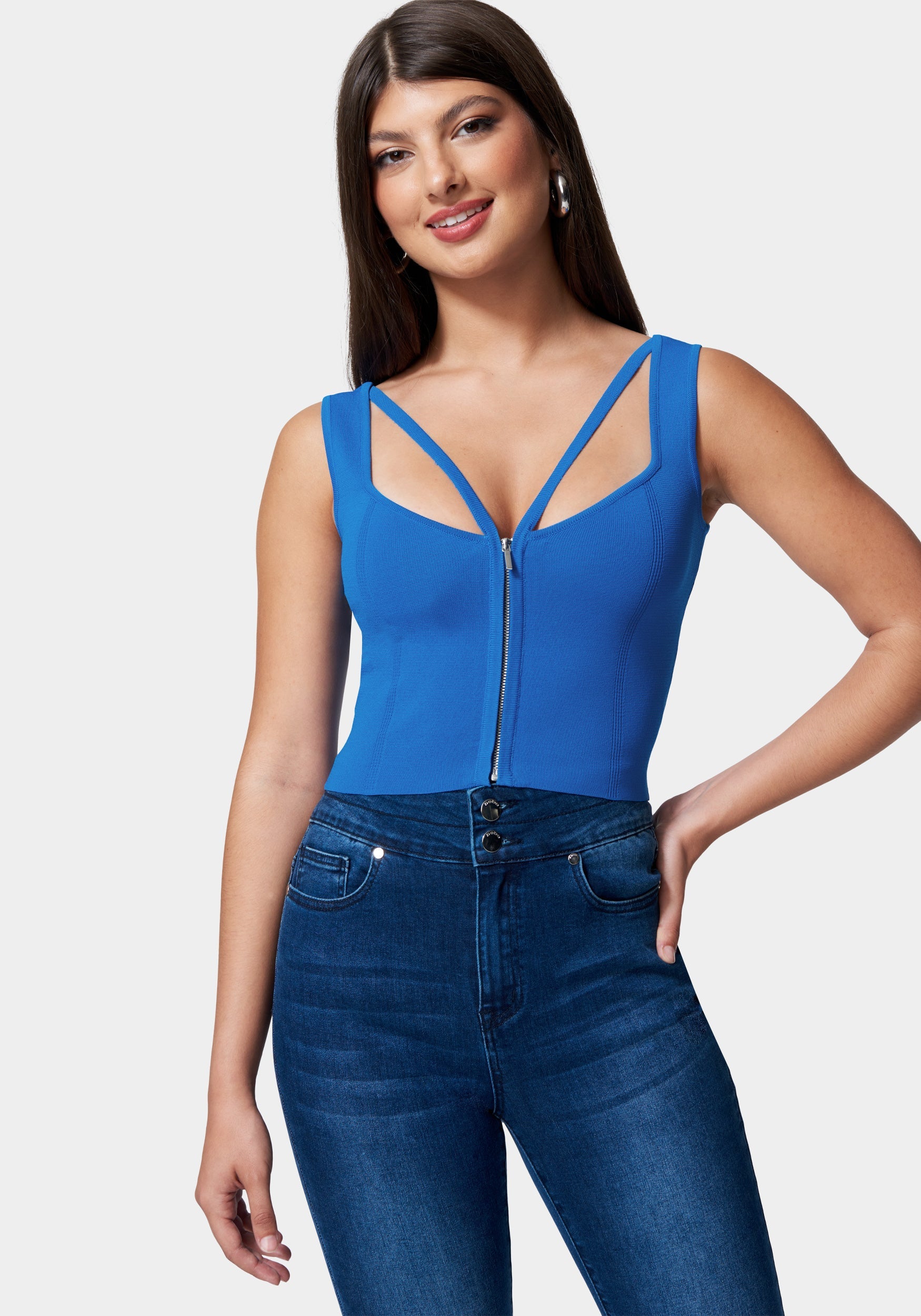 Zip Front Corset Sweater Top-Beilave