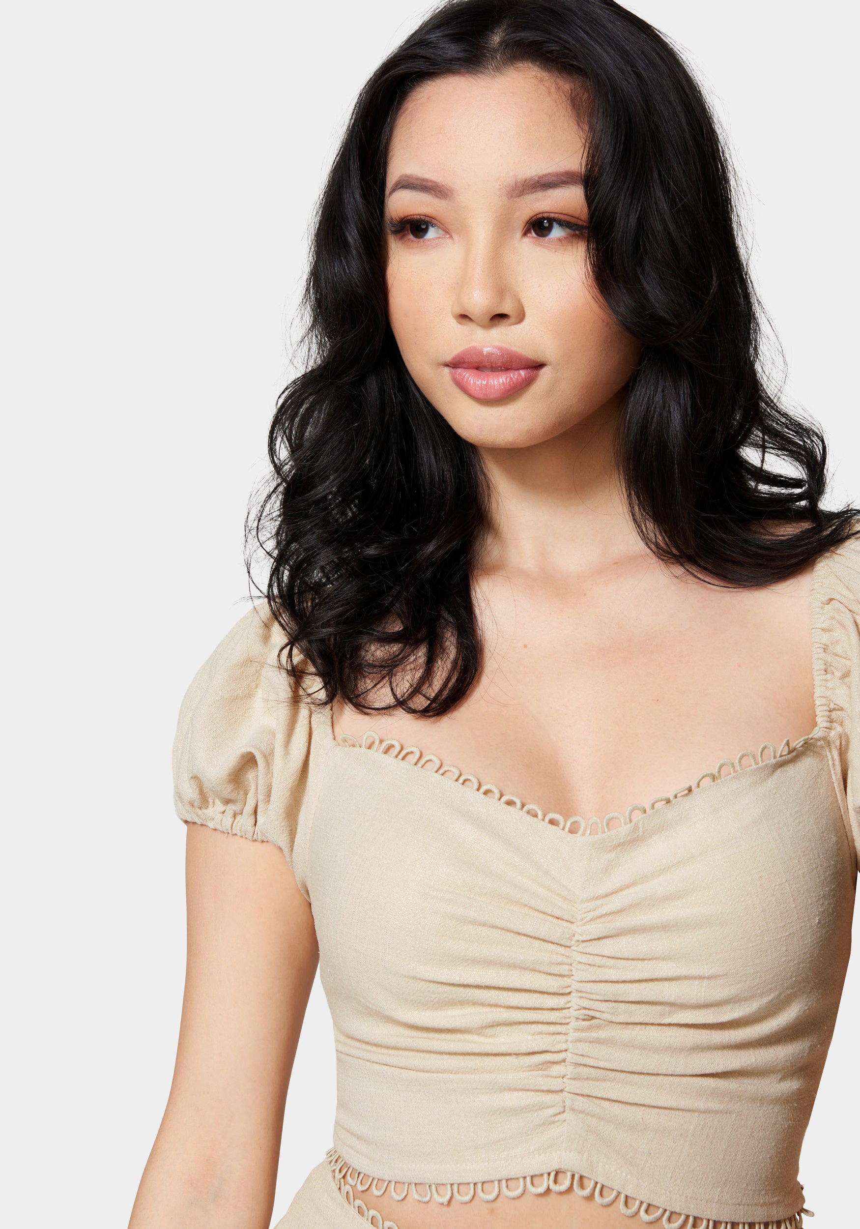 Metallic Linen Off Shoulder Blouse-Beilave