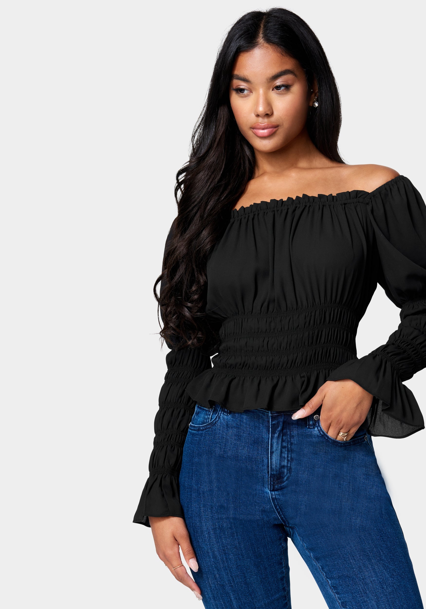 Smocked Body & Sleeve Top-Beilave