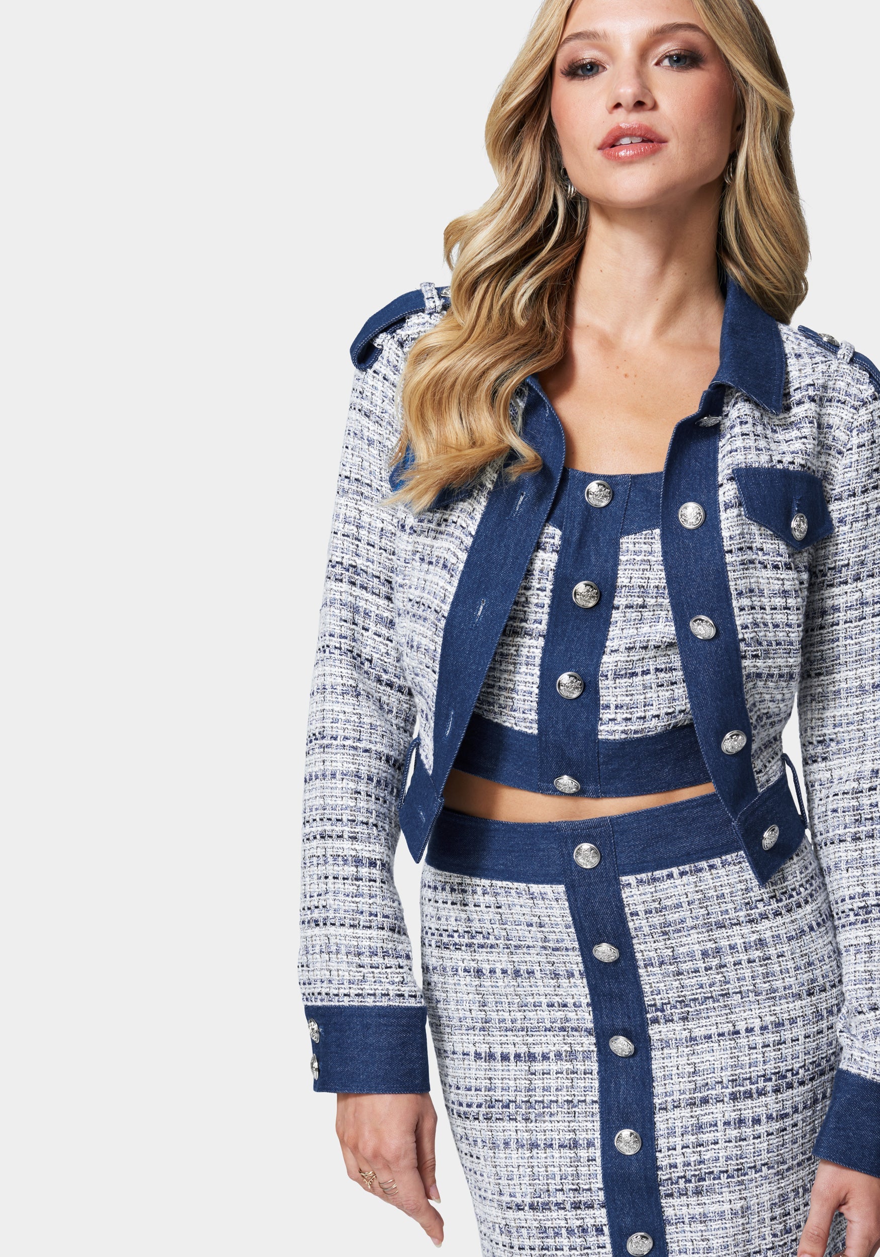 Tweed & Denim Combo Tailored Jacket-Beilave