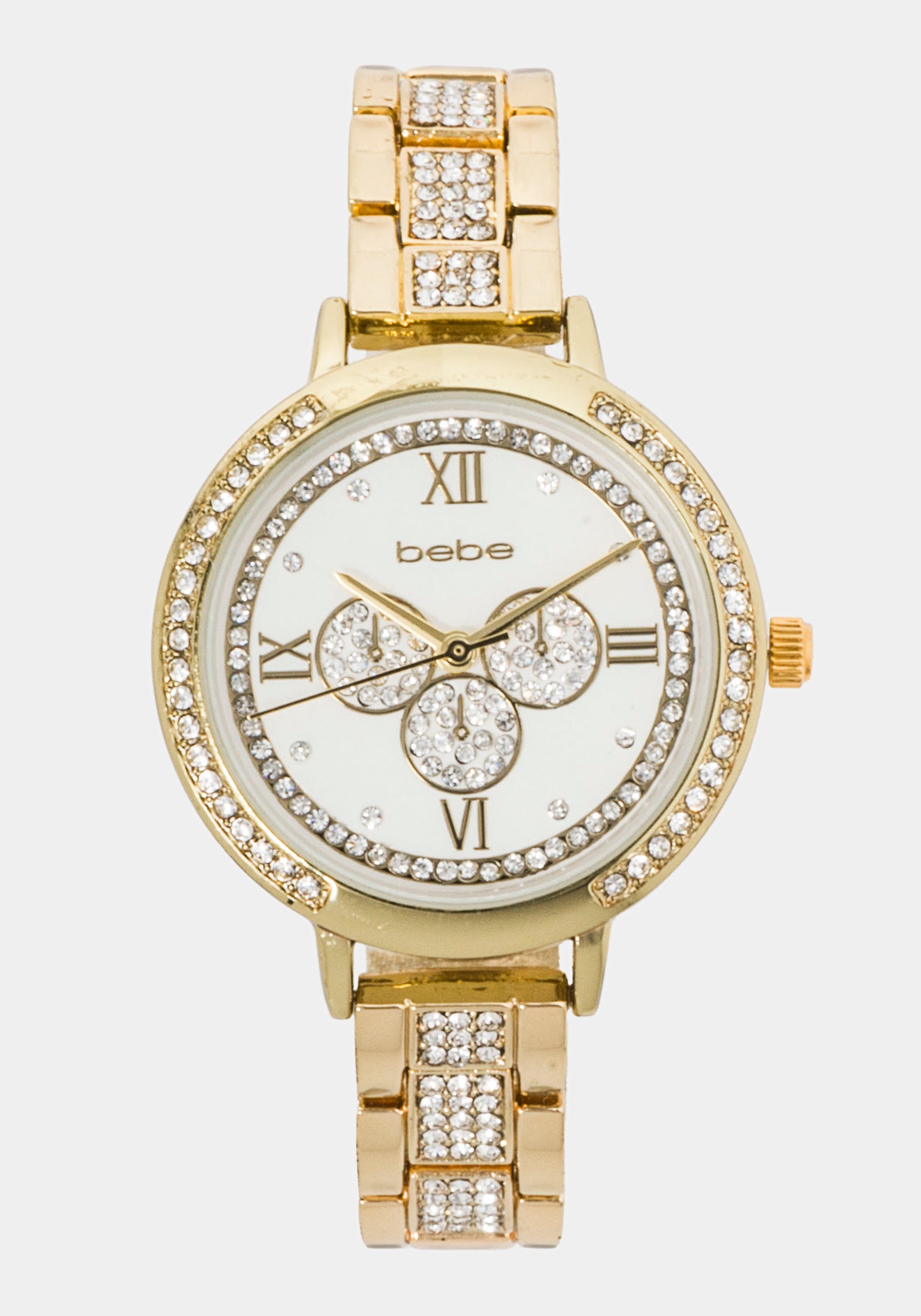 Gold Crystal Bezel Roman Numeral Watch-Beilave