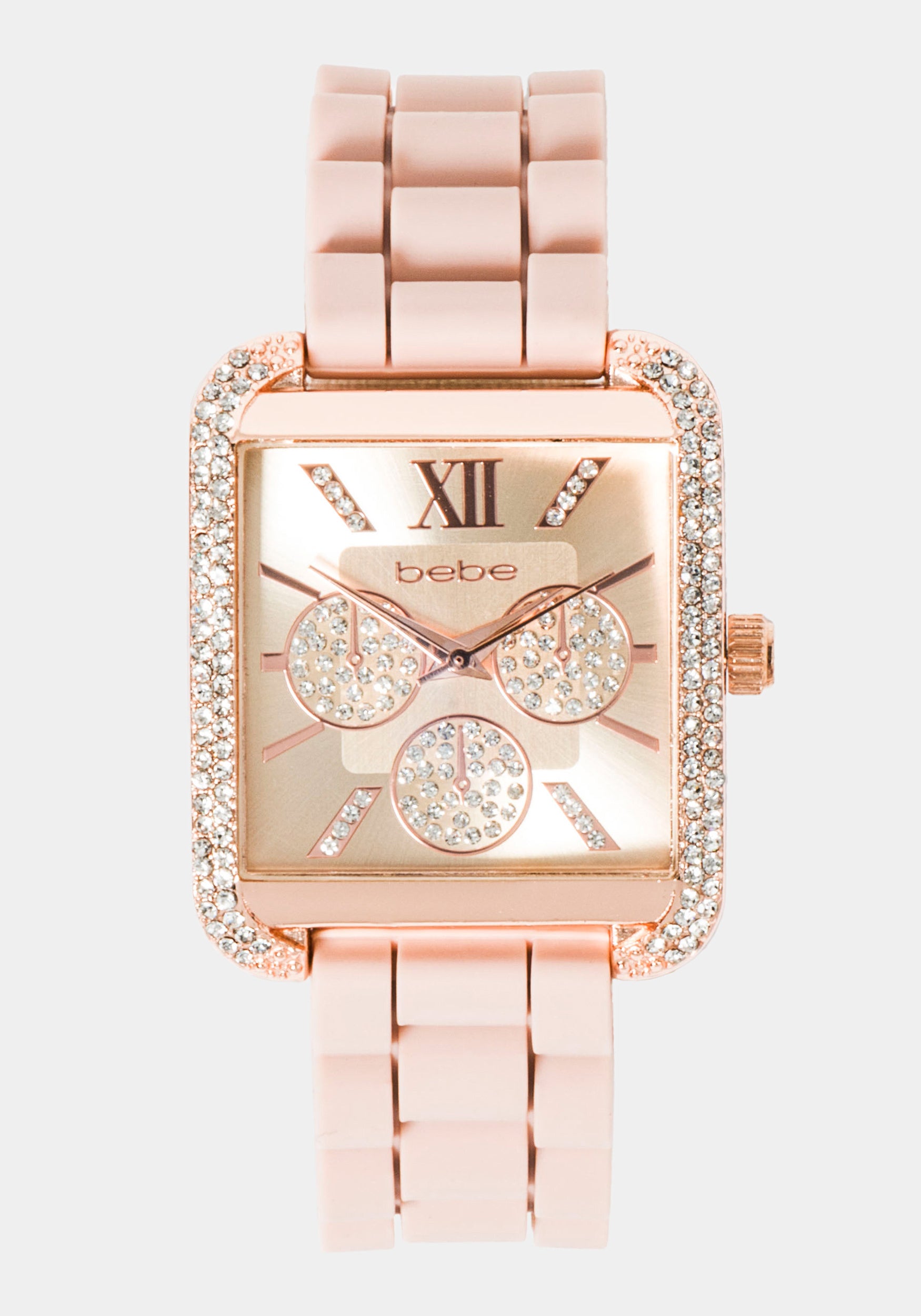 Rose Gold Square Crystal Bezel Roman Numeral Watch-Beilave
