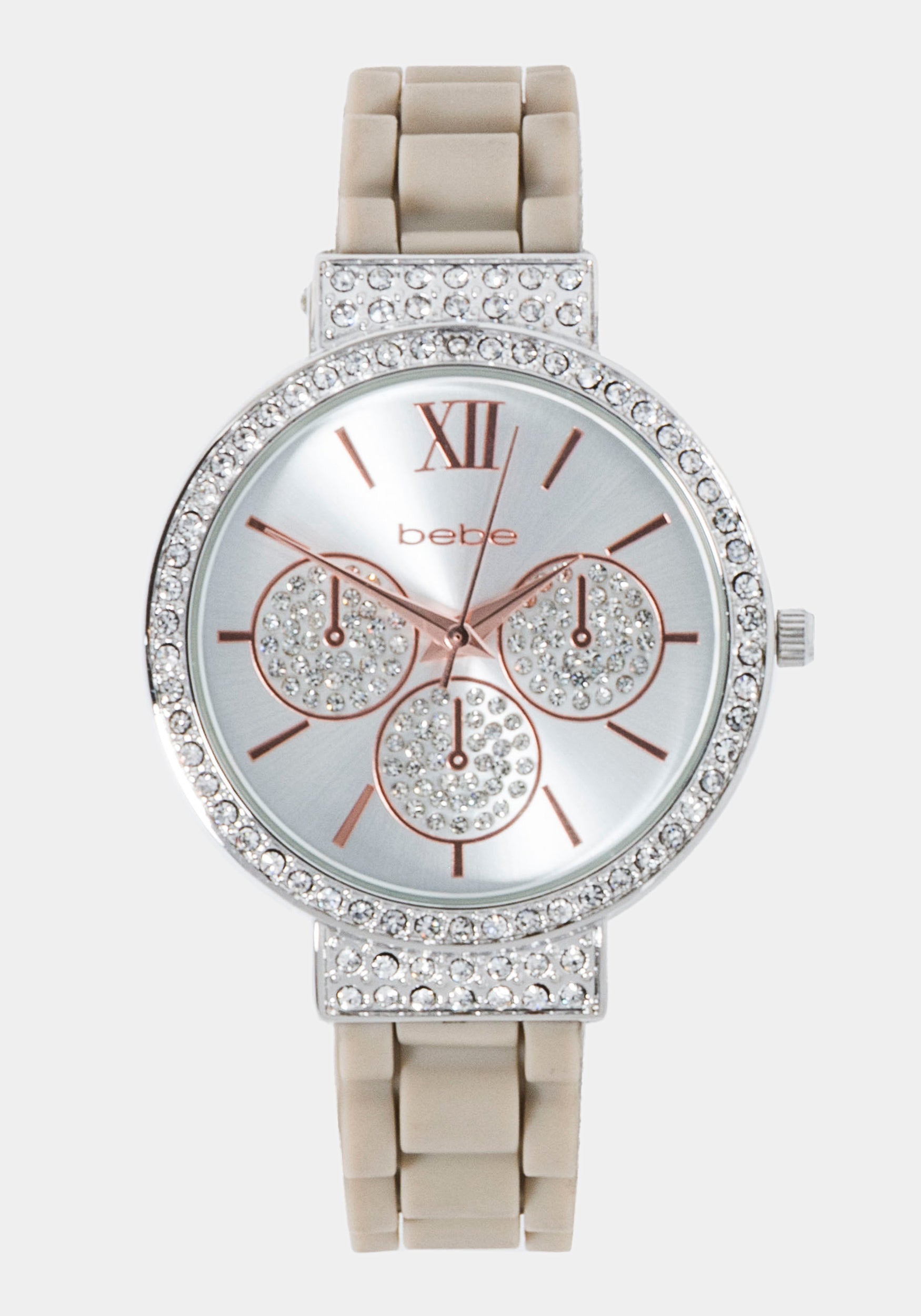 Taupe Crystal Bezel Roman Numeral Watch-Beilave
